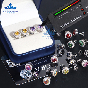 Aqua màu xanh moissanite Halo Bông tai 18K mạ vàng 6.5mm đầy màu sắc kim cương Bông tai Ice ra 925 Sterling Bạc hiphop Bông tai - Product Image 6
