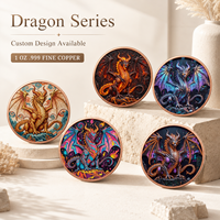 Pièce de collection édition spéciale en cuivre fin 999, 1 oz, motif Dragon King, art métallique 3D en relief, effet UV anti-décoloration