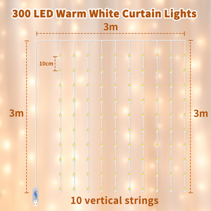 Aigostar 300 LED luci della tenda di natale 3x3m filo di rame 10m lunghezza 8 modalità di controllo remoto lucine per feste - Product Image 4