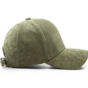 Casquette de baseball unisexe en velours côtelé vert olive uni, 5 panneaux, fermeture arrière réglable, usage décontracté - Product Image 1