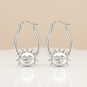 Pendientes de Aro con Diseño de Sol en Plata de Ley 925, Joyería Moderna de Inspiración Celestial para Regalo de Boda, Fiestas y Otras Ocasiones - Product Image 1