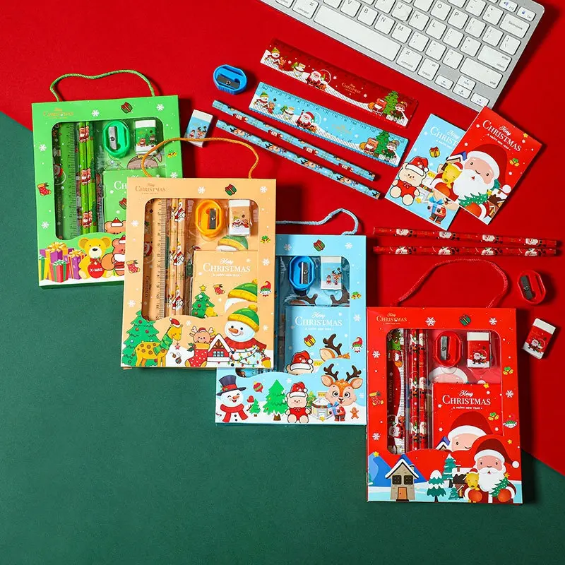 Düşük adedi yılbaşı hediyeleri kırtasiye seti Kawaii sevimli sabit Set Merry Christmas kırtasiye hediye seti çocuk için