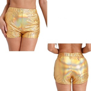 Shorts de yoga métalliques pour femmes, taille haute, avec poches, irisés, pour entraînement, gym, danse, performance athlétique, sur mesure - Product Image 2