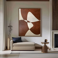Peinture à l'huile sur toile abstraite faite à la main, brun rougeâtre foncé, style Wabi-Sabi, décoration murale minimaliste médiévale, prête à accrocher