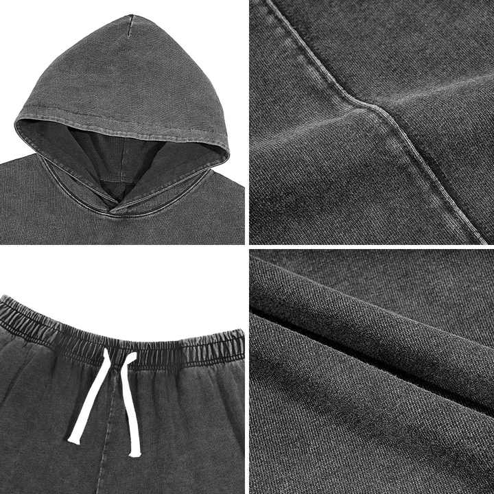 Men's Plus Size Casual Washed Hoodie & Shorts Set main image 1