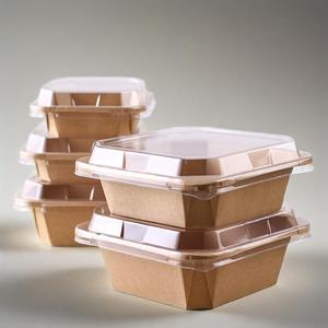 Boîte à emporter rectangulaire en papier kraft brun de qualité alimentaire, avec couvercle, double revêtement PE, anti-fuite, pour salade - Product Image 5