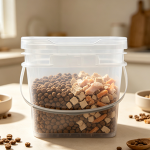 Seau de rangement carré en plastique transparent hermétique de haute qualité avec couvercle pour aliments secs pour animaux de compagnie, croquettes pour chiens et chats - Product Image 1