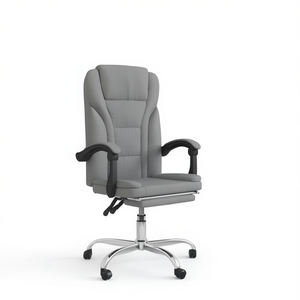 Sedia da Ufficio Reclinabile Grigio Chiaro con Braccioli Regolabili, Base Cromata, Girevole, Poltrona Direzionale - Product Image 1