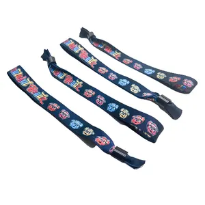 Inexpensive Custom Logo Polyester Promotional Fabric Elastic Wristbands Festival Woven Wristbands Events