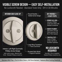 Serrure de porte à cylindre simple en acier inoxydable SUS304 de qualité supérieure, finition nickel satiné, antivol, à clé, avec cylindre en laiton à 6 goupilles