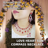 Collier et Bracelet Personnalisés en Acier Inoxydable Plaqué Or avec Pendentif Cœur, Soleil et Boussole, Breloque Diamant Vintage pour Femme