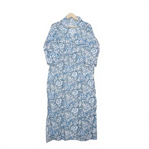 Robe longue en coton pur tissé, taille naturelle, style bohème, imprimé floral, été, élégante, col en V - Product Image 1