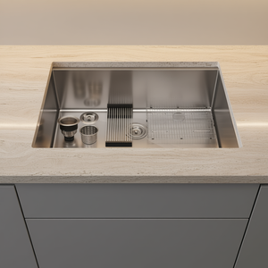 อ่างล้างจานสแตนเลสแบบฝังเดี่ยว ขนาด 30 นิ้ว พร้อมตะแกรงดักเศษอาหารและตะกร้ากรองแบบสามรู - Product Image 2