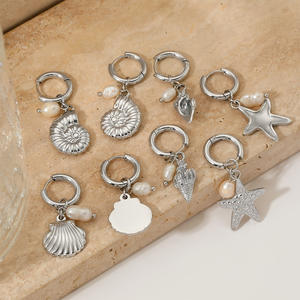 Lioro Trendy <span class=keywords><strong>orecchini</strong></span> a cerchio in acciaio inox impermeabili in oro placcato perla conchiglia <span class=keywords><strong>orecchini</strong></span> a forma di stella - Product Image 3