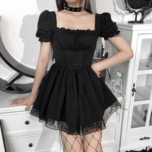 Kawaii Lolita princesa gótica Mini Bad Girl vestido imperio cintura Puff manga encaje volantes fiesta bata mujeres JSK tutú vestido - Product Image 3
