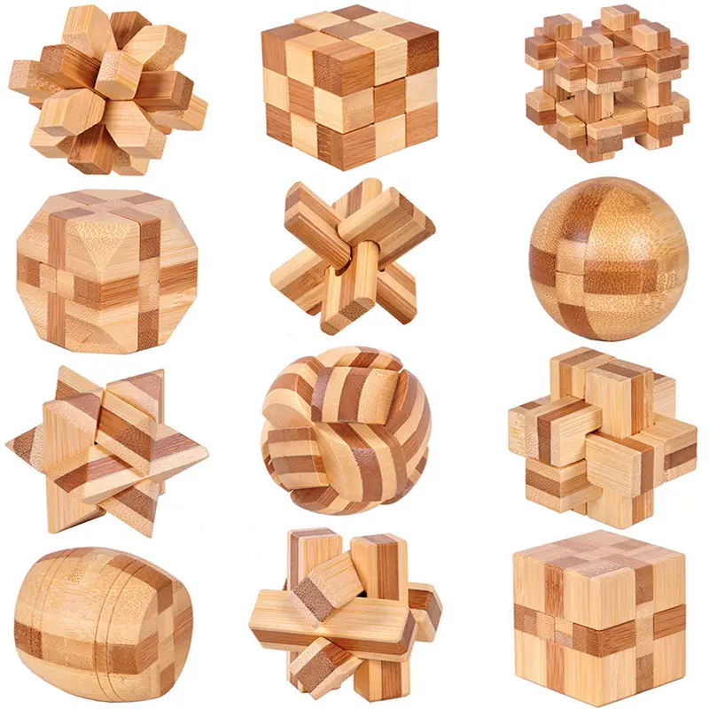 Madeira KongMing Lock Lu Ban Lock IQ Brain Teaser Brinquedo educativo para crianças Crianças Montessori 3D Puzzles Jogo Desbloquear Brinquedos Adulto