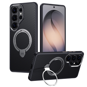 Nueva Funda Magnética Rígida con Soporte y Textura de Fibra de Carbono para Carga Inalámbrica para <span class=keywords><strong>Samsung</strong></span> S26 Ultra S25 Plus S24 S23 <span class=keywords><strong>S22</strong></span> - Product Image 1