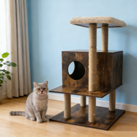 Arbre à chat moderne en bois avec poteaux à gratter en sisal, structure d'escalade pour chat d'intérieur