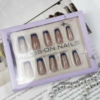 Uñas Postizas Francesas Azules ABS de Cobertura Completa con Diseño Ojo de Gato, Cuadradas, Almendradas, Stiletto, Patrones de Mariposa para Salón