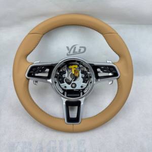 Volant plat en cuir véritable au <span class=keywords><strong>prix</strong></span> d'usine YLD pour <span class=keywords><strong>Porsche</strong></span> Mancan Panamera Cayenne 911 718 991, volant personnalisé - Product Image 1