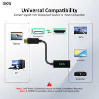 Adaptateur DP mâle vers femelle, coque ABS noire, compatible 4K pour ordinateur portable, PC, moniteur HDTV, projecteur, écouteurs IOS