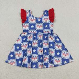 RTS Boutique 4th of July USA Flag Star Princess Cute A-Line Ruffles Dress Breathable Casual Summer Sister Girls Dress <b>Clothes</b> - Product Image 2