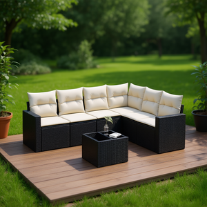 ชุดโซฟาสวนหวายสังเคราะห์สีดำแบบโมดูลาร์ เฟอร์นิเจอร์กลางแจ้งสุดหรู พร้อมเบาะโฟมความหนาแน่นสูง - Product Image 2