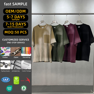 Camiseta de Manga Corta para Hombre, Estilo Urbano Moderno, 325g, con Estampado de Cuadros en Relieve, Lavada y Desgastada, con Bordes Deshilachados, ODM/OEM - Product Image 3