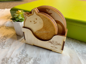 2025 mode en gros écologique personnalisé chat en bois conception gravée au Laser sous-verres Table ronde bois caboteur tasse tapis - Product Image 6