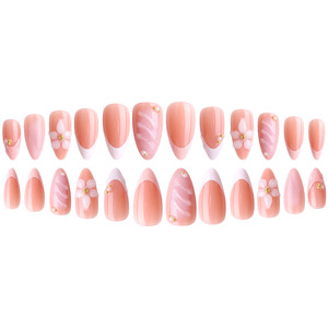 <span class=keywords><strong>Uñas</strong></span> postizas de alta calidad con diseño de almendra, <span class=keywords><strong>largas</strong></span>, con relieve floral, efecto de onda de agua tridimensional, <span class=keywords><strong>manicura</strong></span> <span class=keywords><strong>francesa</strong></span> sencilla. - Product Image 5