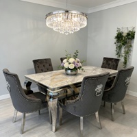 Ensemble de table à manger minimaliste complet de style moderne du milieu du siècle avec 6 chaises, pieds en acier inoxydable doré, assemblé