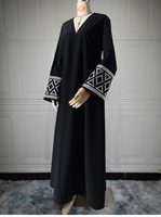 Vente en gros de robe abaya élégante en crêpe brodé noire, légère, modeste et décontractée pour l'été, respirante et bon marché