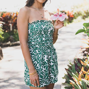 Mono de una pieza sin tirantes plisado con estampado de playa para mujer de alta calidad, mono informal de rayón personalizado - Product Image 2