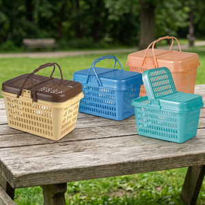 Cesta de Almacenamiento Rectangular de Plástico PP Ecológica, Abrible por Ambos Lados, con Tapa con Cierre, Diseño Multifuncional para Uso en Picnics - Product Image 3