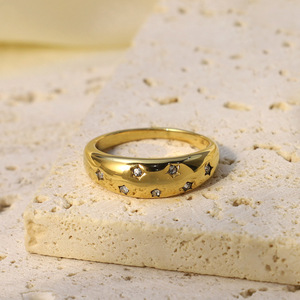Geometric Plain <b>Ring</b> With Star Zirconia 18K Gold <b>Titanium</b> Steel Women's Fashion Jewelry Gift - Product Image 1