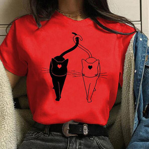 Mode femmes T-shirts Casual mignon <span class=keywords><strong>chat</strong></span> <span class=keywords><strong>motif</strong></span> imprimé t-<span class=keywords><strong>shirt</strong></span> Top Streetwear manches courtes <span class=keywords><strong>femme</strong></span> T-shirts dames vêtements T-shirts - Product Image 3
