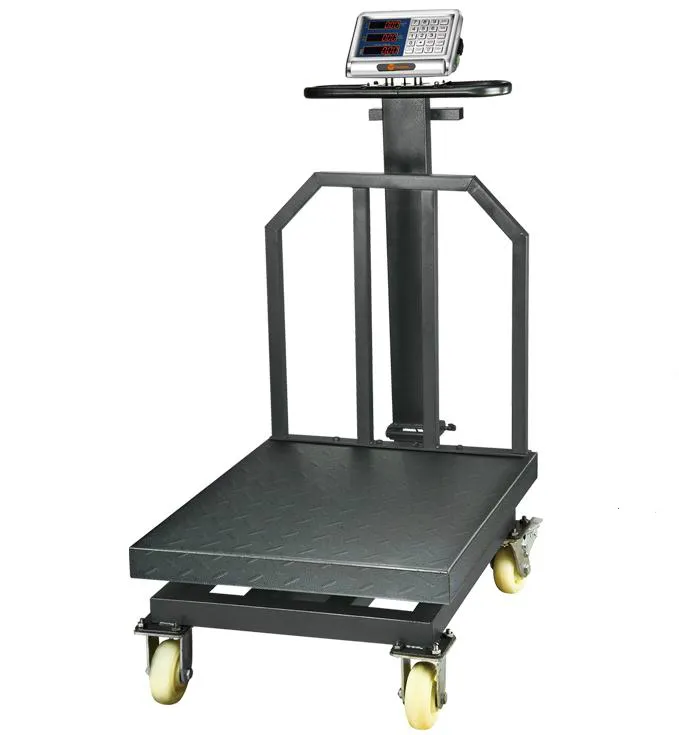 Heavy Duty Body Gray Color Digital Weighing Scale 1000キロCapacity、Backgrill Support And PVC Wheels、Big Size Sensitive Load Cell