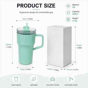 Custom Logo Single Wall Plastic Tumbler With Handle and Straw BPA Free <b>Reusable</b> Travel <b>Mug</b> for Coffee Water Gifts Bulk Wholesale - Product Image 3