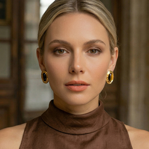 Pendientes de Acero Inoxidable con Baño de Oro de 18K, Diseño Retro Europeo y Americano, con Patrón de Espiga de <span class=keywords><strong>Trigo</strong></span> y Ojo de Tigre, para Mujer - Product Image 6