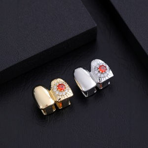 Grillz Dentales de Oro con Diseño de Flor y Engaste de Zirconia Roja para Fiesta, Accesorios Unisex - Product Image 3
