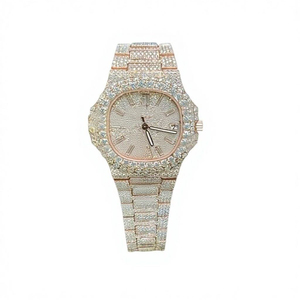 Reloj de Acero Inoxidable a la Moda con Diseño con Incrustaciones de Moissanita, Resistente al Agua 10 Bar, Estilo Hip-Hop - Product Image 1