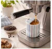 Tasse à expresso 10 oz en porcelaine, mug de voyage avec pailles, nouveauté, peinte à la main, irrégulière, rayée bleue, pour thé et latte