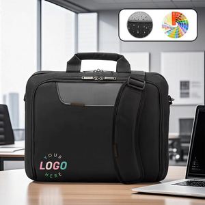 Sac pour ordinateur portable en polyester personnalisé, noir et gris, grande capacité, mallette de voyage d'affaires avec logo style sac à main pour hommes et femmes - Product Image 1