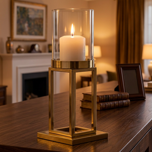 Modern Metal <b>Hurricane</b> Candle Holder with Glass Cylinder Decorative Floor <b>Lantern</b> Pillar Candle Stand for Home Decor - Product Image 5
