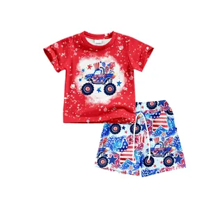 Preorder boutique estate bandiera camion USA stampa pantaloncini t-shirt da ragazzo 2 pz abiti polo bambino bambino bottoni camicia fratello