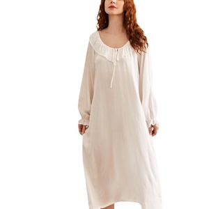 Camicia da notte a maniche lunghe donna estate cotone dolce e adorabile pigiama stile principessa pizzo sciolto fuori casa abbigliamento - Product Image 1