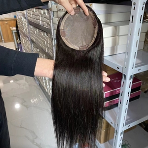 Listo para enviar: Topper de cabello humano europeo con cierre de encaje, cabello virgen liso sedoso, 150% de densidad, base mono semicuadrilátera. - Product Image 3