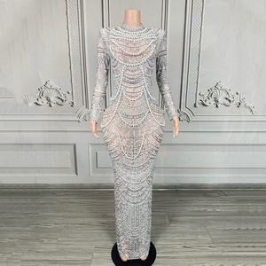 Abito da Sposa Novance Y3710 da <span class=keywords><strong>Donna</strong></span>, Stile Designer, a Maniche Lunghe, con Applicazioni di Perline, Antistatico, per Serate ed Eventi Speciali - Product Image 1