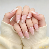 Ongles à presser en ABS, rose nude et blanc, style French manucure, forme amande moyenne, réutilisables, pour doigts, 24 pièces