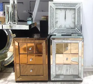 Three drawers Bedroom Furniture Antique Mirror Night Stand Table Mirrored Bedside Table